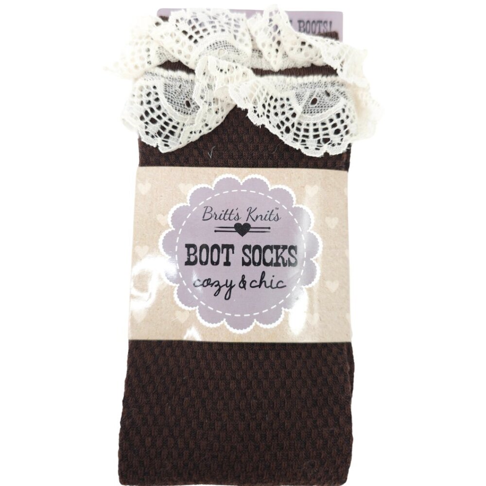 Britt's Knits Women's Brown And Cream Lace Cozy & Chic Boot Socks